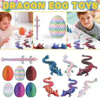 3D-печатный дракон, 3D-печатное яйцо, яйцо с драконом внутри, игрушечное яйцо, 12-дюймовый полностью шарнирный кристаллический 3D-дракон для подарка на День детей и рождения One Size