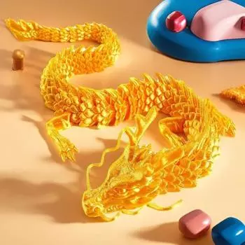 3D-печатный дракон - подвижная и подвижная игрушка для украшения автомобиля - поразительно реалистичная хрустальная фигурка дракона в подарок золотой
