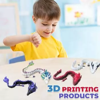 3D-печатный дракон с глазами, шарнирные 3D-печатные животные, 3D-печатные игрушки для снятия тревожности и СДВГ, уникальный декор для дома One Size синий