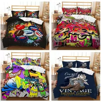 3D-печатный хип-хоп пододеяльник наволочка 2/3 шт детский подростковый мужской комплект постельного белья кровать размера «king-size» все размеры покрывало мягкий домашний текстиль подарок Baby 100x135cm