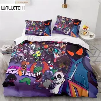 3D-печатный игровой комплект постельного белья Friday Night Funkin, для девочек и мальчиков, для взрослых, односпальный, двуспальный, размер Queen, пододеяльник, наволочка, постельное белье 135x200cm 2pcs
