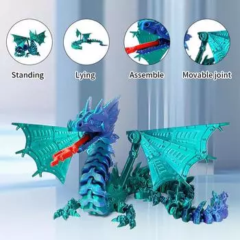 3D-печатный китайский дракон, вращающиеся драконы, детские подарки, реалистичная статуя дракона, ландшафтное украшение, печатные фигурки животных