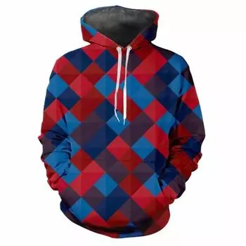 3D-печатный клетчатый геометрический узор, мужская мода, повседневная хип-хоп персонализированная толстовка с капюшоном, нейтральный ретро-стиль, свободный свитшот S