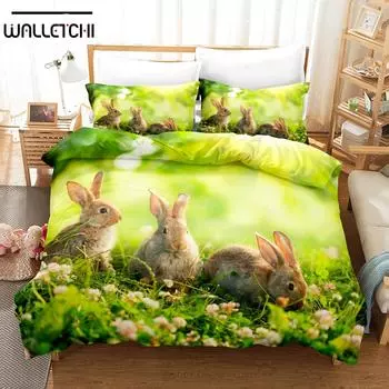 3D-печатный комплект постельного белья с изображением пасхального зайца и кролика, пододеяльник с наволочкой, двуспальная кровать, односпальная кровать размера «king-size» EU single(135x200cm)