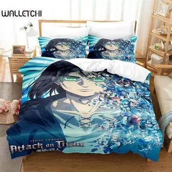 3D-печатный комплект постельного белья «Атака титанов» для мальчиков и девочек, двуспальный пододеяльник, наволочка для кровати, детский пододеяльник для взрослых 135X200cm