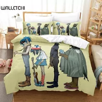 3D-печатный комплект постельного белья с изображением группы Gorillaz Music Band для мальчиков и девочек, двуспальный пододеяльник, наволочка, детская кровать, домашний текстиль для взрослых 70x133cm 2pcs