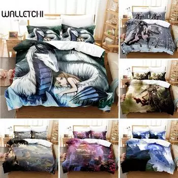 3D-печатный комплект постельного белья с изображением ведьмы-дракона инопланетного мира, пододеяльник с наволочкой, двуспальная кровать размера Queen King 70x133cm 2pcs
