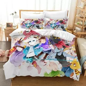3D-печатный комплект постельного белья с изображением игры Undertale Frisk Sans Papyrus для мальчиков и девочек, двуспальный пододеяльник, наволочка для кровати для детей и взрослых US King 264x228cm