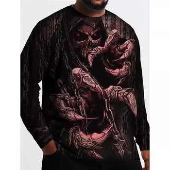 3D-печатный костюм черепа-когтя на Хэллоуин с длинным рукавом, осенний мужской круглый вырез, повседневный длинный рукав, свободный пуловер, модные топы S