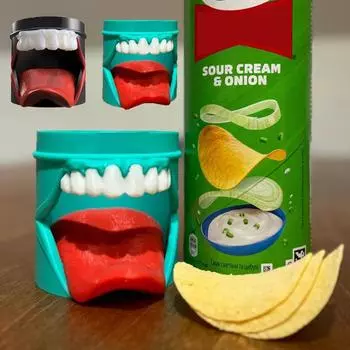 3D-печатный креативный большой рот забавный контейнер для консервированных картофельных чипсов One Size чёрный