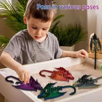 3D-печатный крылатый дракон, гибкий шарнирный дракон с крыльями, игрушка-дракон для домашнего офиса, декор для стола, снятие стресса