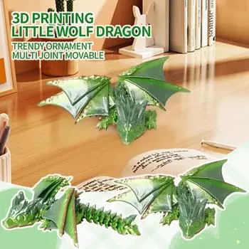 3D-печатный маленький дракончик настольная милая игрушка-украшение One Size зелёный