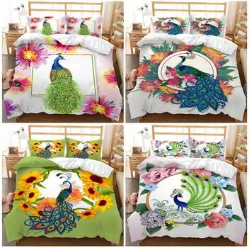 3D-печатный павлин пододеяльник наволочка 2/3 шт. комплект постельного белья с животными покрывало для кровати размера «king-size» покрывало для женщин и девочек подарок DE 100x135cm