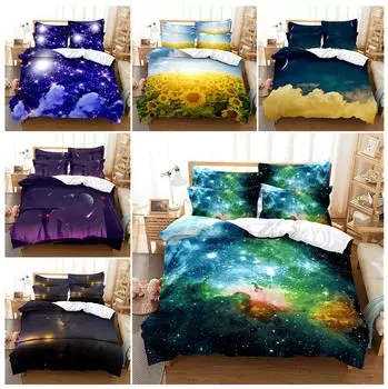 3D-печатный природный пейзаж пододеяльник наволочки 2/3 шт романтический звездное ночное небо постельное белье King Queen покрывало Baby 100x135cm
