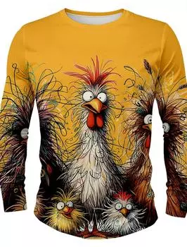 3D-печатный рисунок в виде курицы в стиле аниме, 3D-печатная осенняя мужская футболка с круглым вырезом, повседневный свободный свитер с длинным рукавом, модные топы S