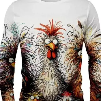 3D-печатный рисунок в виде курицы в стиле аниме, 3D-печатная осенняя мужская футболка с круглым вырезом, повседневный свободный свитер с длинным рукавом, модные топы S