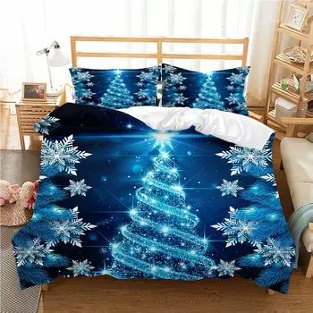 3D-печатный рождественский Санта-Клаус 3D-печатный (Комплект из трех частей) Пододеяльник Наволочка Рождественская серия Постельное белье 90x190