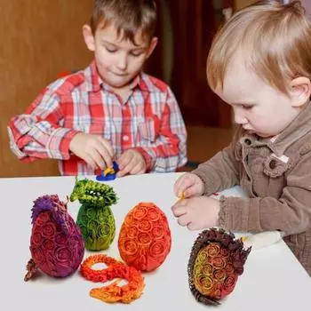 3D-печатный розовый дракон, шарнирный дракон с яйцом, гибкий розовый дракон золотистый/синий