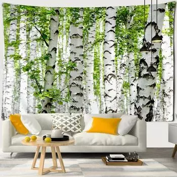 3D пейзаж лес береза лес деревья большой гобелен хиппи настенный гобелен богемный декор гобелен спальня фон ткань W150xH100cm