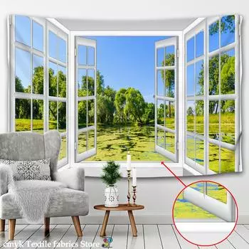 3D пейзажная живопись за окном, настенный гобелен, психоделическое колдовство, скандинавский стиль, украшение для дома, настенная живопись 95x70CM