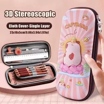 3D Пенал-капибара, двухслойный пенал на молнии, высококачественный органайзер для канцелярских товаров, для школы, офиса Cloth Cover-08