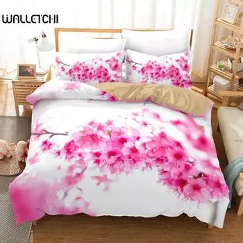3D персиковый цветущий пододеяльник комплект постельного белья с цветущим узором из микрофибры с весенней цветочной тематикой мягкий 2/3 шт. пододеяльник EU single(135x200cm)