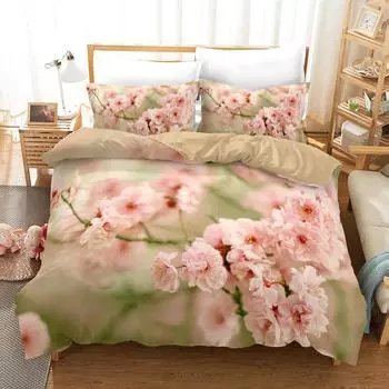 3D персиковый цветущий пододеяльник комплект постельного белья с цветущим узором из микрофибры с весенней цветочной тематикой мягкий 2/3 шт. пододеяльник EU single(135x200cm)