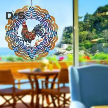 3D Петух Ветер Spinner Украшение Крытый Открытый Окно Сад Двор Крыльцо Вращающийся Металлический Перезвон Ветра Подвесной Орнамент Подвеска Рождественский Подарок Cock
