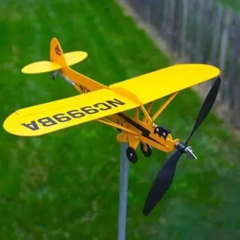 3D Piper J3 Cub Wind Spinner Plane Metal Airplane Feather Vane Outdoor Wind Direction Indicator Weather Vane Garden Decor