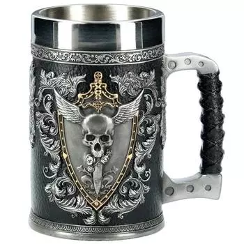 3D пивные кружки Stein Tankard двуглавый орел крылатый меч и щит череп герб нержавеющая сталь и смола кофейная кружка 600 мл As show