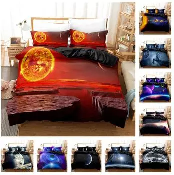3D Planet Постельное белье Вселенная Пододеяльник Наволочка 2/3 шт. DE135 * 200 Полный размер Быстросохнущий мягкий домашний текстиль Baby 100x135cm