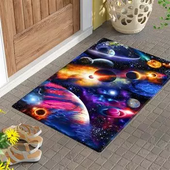 3D Планеты Космическая тематика Напольный коврик Коврик для двери Супер Мягкая фланелевая поверхность с латексной подложкой Мультяшный впитывающий коврик для ванной Коврик для туалета Вход 40x60cm