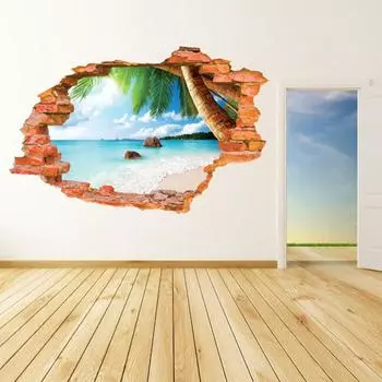 3D Пляжный фон Креативная съемная наклейка на стену Украшение для гостиной ADM