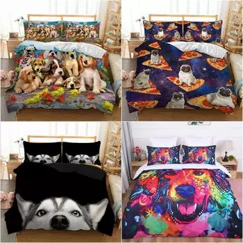 3D пододеяльник для собак, комплект постельного белья с животными, наволочки, одинарный двойной королевский размер Single 135x200cm