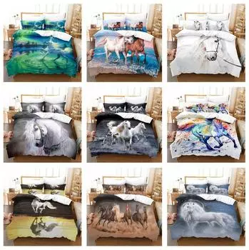 3D пододеяльник и наволочка для лошади, 2/3 предмета постельного белья с цифровым принтом высокой четкости и животными, AU180 * 210, полноразмерное мягкое украшение для дома Baby 100x135cm