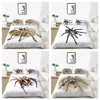 3D пододеяльник из микрофибры, белый фон, паук, постельное белье, двуспальная кровать, полноразмерное белое покрывало, моющийся и удобный домашний декор DE 100x135cm