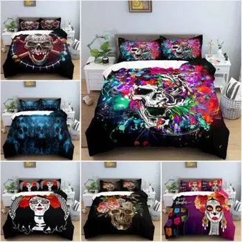 3D пододеяльник, комплект постельного белья с черепом, стеганое одеяло, наволочка, одинарная двуспальная кровать размера «queen-size» Single 135x200cm