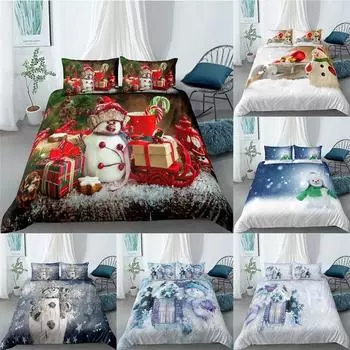 3D пододеяльник любого размера с рождественским рисунком Санта комплект постельного белья двуспальный размер Queen King размер пододеяльник мягкие покрывала с наволочкой рождественский комплект UK Single 135x200cm