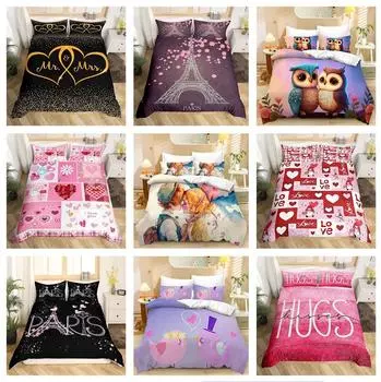 3D пододеяльник на День святого Валентина, 2/3 предмета, комплект постельного белья «Романтическая любовь», кровать King/Queen, полный размер, роскошный пододеяльник, чехол для влюбленной пары Baby 100x135cm