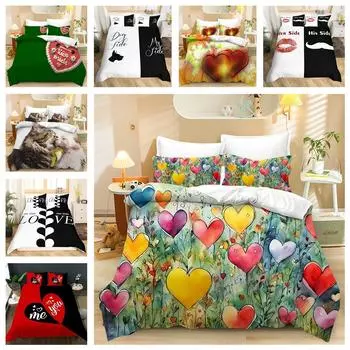3D пододеяльник на День святого Валентина, комплект постельного белья из 2/3 предметов «Романтическая любовь», AU/DE/EU, полный размер, роскошный пододеяльник, мягкий полиэстер, мягкий чехол для пар Baby 100x135cm