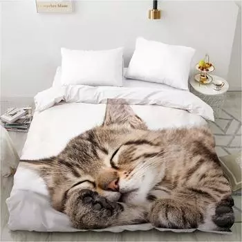 3D пододеяльник QuiltBlanketComfortable Case Luxury Bedding 135 140x200 150x200 200x220 для домашнего животного Cat Cute white EU Single 135x200cm