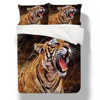 3D пододеяльник с изображением тигра, комплект постельного белья, 3 шт., комплект постельного белья, 3D пододеяльник, постельное белье, мытая микрофибра, 3 комплекта постельного белья с принтом, твин UK Single 135x200cm