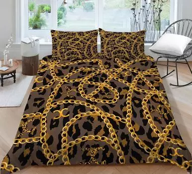 3D пододеяльники, модный комплект постельного белья, роскошная цепочка с леопардовым принтом для женщин и взрослых, домашний текстиль, двойной размер, королевские покрывала UK Single 135x200cm