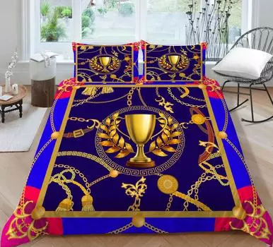 3D пододеяльники с золотой чашкой и цепочкой, комплект постельного белья, роскошные модные женские и взрослые домашние украшения для спальни, размер королевы, постельное белье UK Single 135x200cm