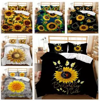 3D Подсолнух Постельное белье для женщин и девочек Цветочный пух Пододеяльник Наволочка 2/3 Комфорт Покрывало Односпальная Кровать Двуспальная Кровать Подарок Baby 100x135cm