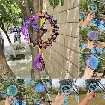 3D подвесной ветряной вертушка из нержавеющей стали, светоотражающий ветряной вертушка, кинетическое художественное украшение для сада с S-образным крючком для внутреннего окна, двора, балкона B