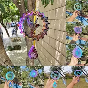 3D подвесной ветряной вертушка из нержавеющей стали, светоотражающий ветряной вертушка, кинетическое художественное украшение для сада с S-образным крючком для внутреннего окна, двора, балкона E