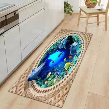 3D подводный мир, кухонный коврик, коврик для входной двери, украшение пола для спальни, ковер для гостиной, нескользящий коврик для ванной комнаты, длинная полоса