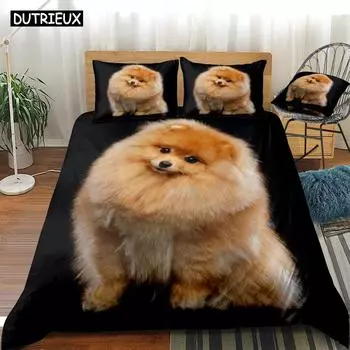 3D Померанский шпиц Пододеяльник Комплект Милый Комплект Постельного Белья Для Детей Мальчиков Девочек Домашний Животный Пододеяльник Черный Королевский Домашний Текстиль С Животными Прямая Поставка EU single(135x200cm)