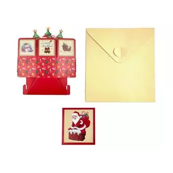 3D Pop-Up Christmas Cards with Envelope Folded Holiday Greeting Cards Cute Santa Claus Gift Card for Friends Children Family A